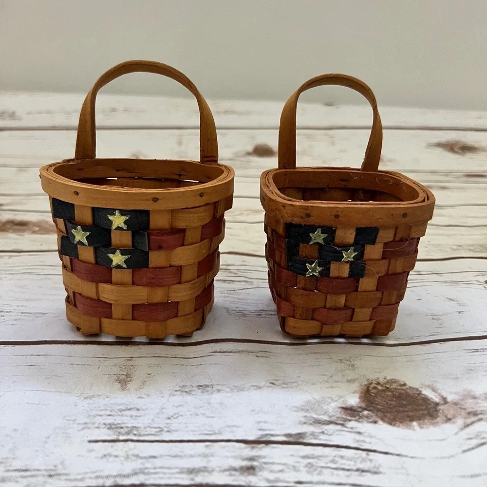 Boyds Collection Baskets Americana Patriotic Star Miniature Set of 2 OS